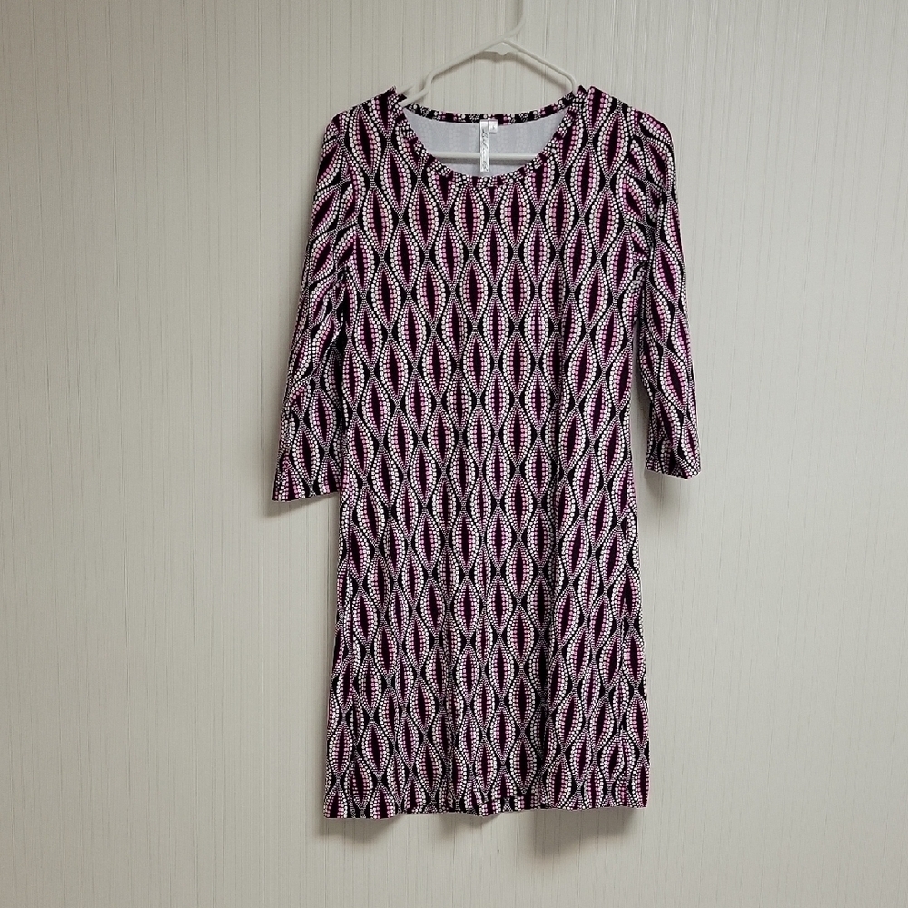 Lulu-b Pink & Black Patterned 3/4 Sleeve Travel Dress Small colorful resortwear